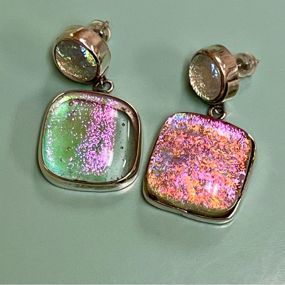 Artisan-made Sterling Silver and Glass Iridescent Earrings - Picture 13 of 14